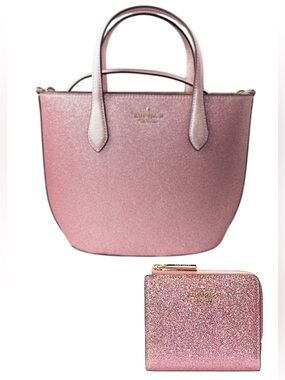 Kate Spade New Glitter Convertible Satchel & Matching Wallet in Mitten Pink Set